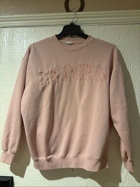 Reflex Pink Crewneck Sweatshirt with 'Los Angeles' Embroidery